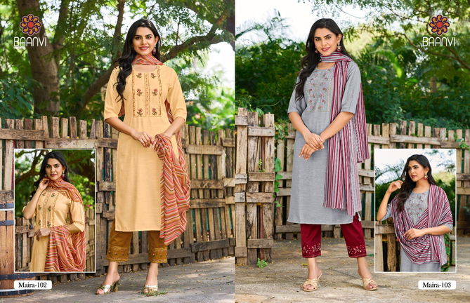 Baanvi Maira Fancy Designer Ethnic Wear Kurti Pant With Dupatta Collection